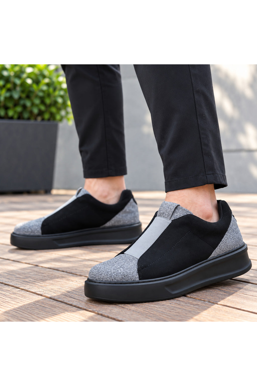 BESKAR KB 007 Siyah Gri Tek Bant Cırtlı Erkek Günlük Sneaker — görsel 2