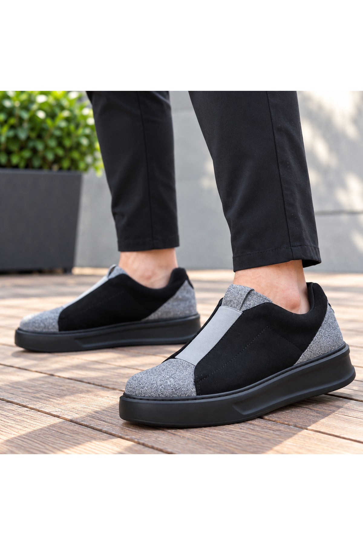 BESKAR KB 007 Siyah Gri Tek Bant Cırtlı Erkek Günlük Sneaker — görsel 2