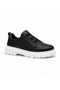BESKAR KB 703 Bağcıksız Lastikli Erkek Günlük Sneaker — Siyah Cilt – Beyaz Taban