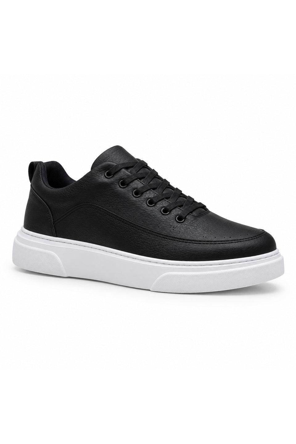 BESKAR KB X12 Men's Casual Sneakers — Black Leather – White Sole