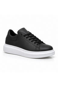 BESKAR BA0547 Bağcıklı Kalın Tabanlı Erkek Sneaker — Siyah Cilt – Beyaz Taban