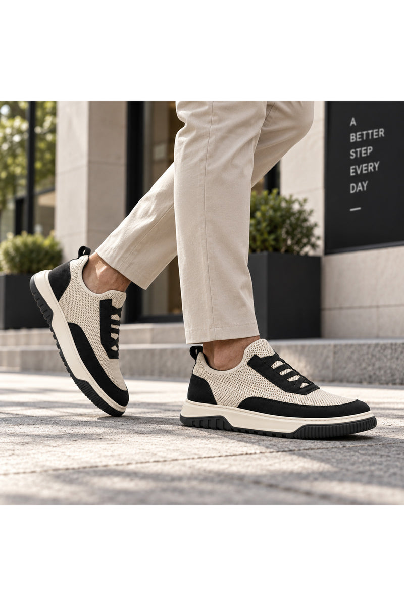 BESKAR BA0911 Bej Siyah Triko Erkek Günlük Sneaker Ayakkabı