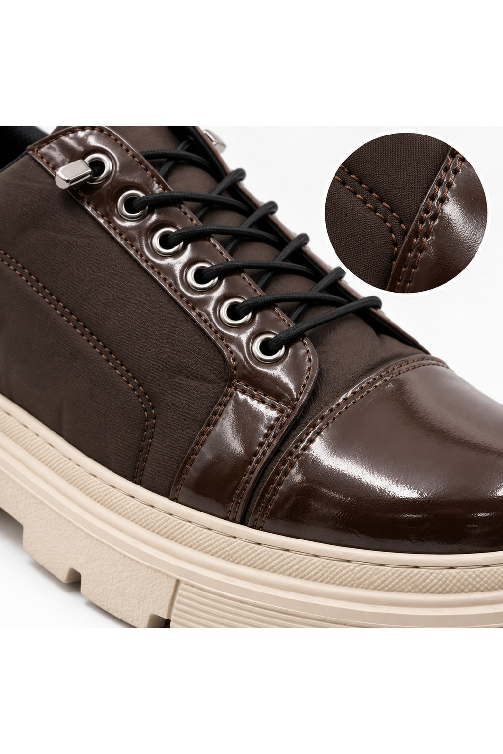 BESKAR BA0245 Kahverengi Rugan Bej Taban Esnek Bağcıklı Yüksek Tabanlı Erkek Sneaker — görsel 4