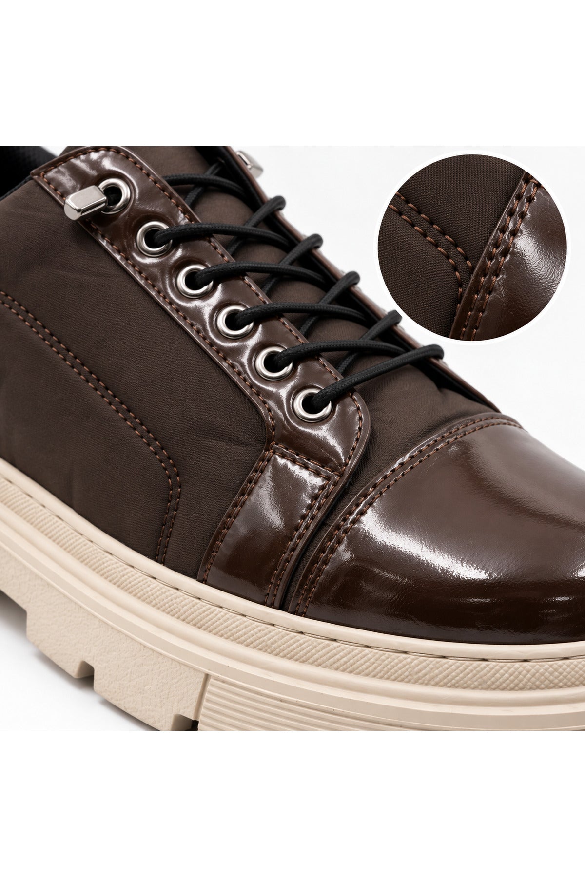 BESKAR BA0245 Kahverengi Rugan Bej Taban Esnek Bağcıklı Yüksek Tabanlı Erkek Sneaker — görsel 4