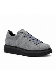 BESKAR BA0547 Bağcıklı Kalın Tabanlı Erkek Sneaker — Gri – Siyah Süet