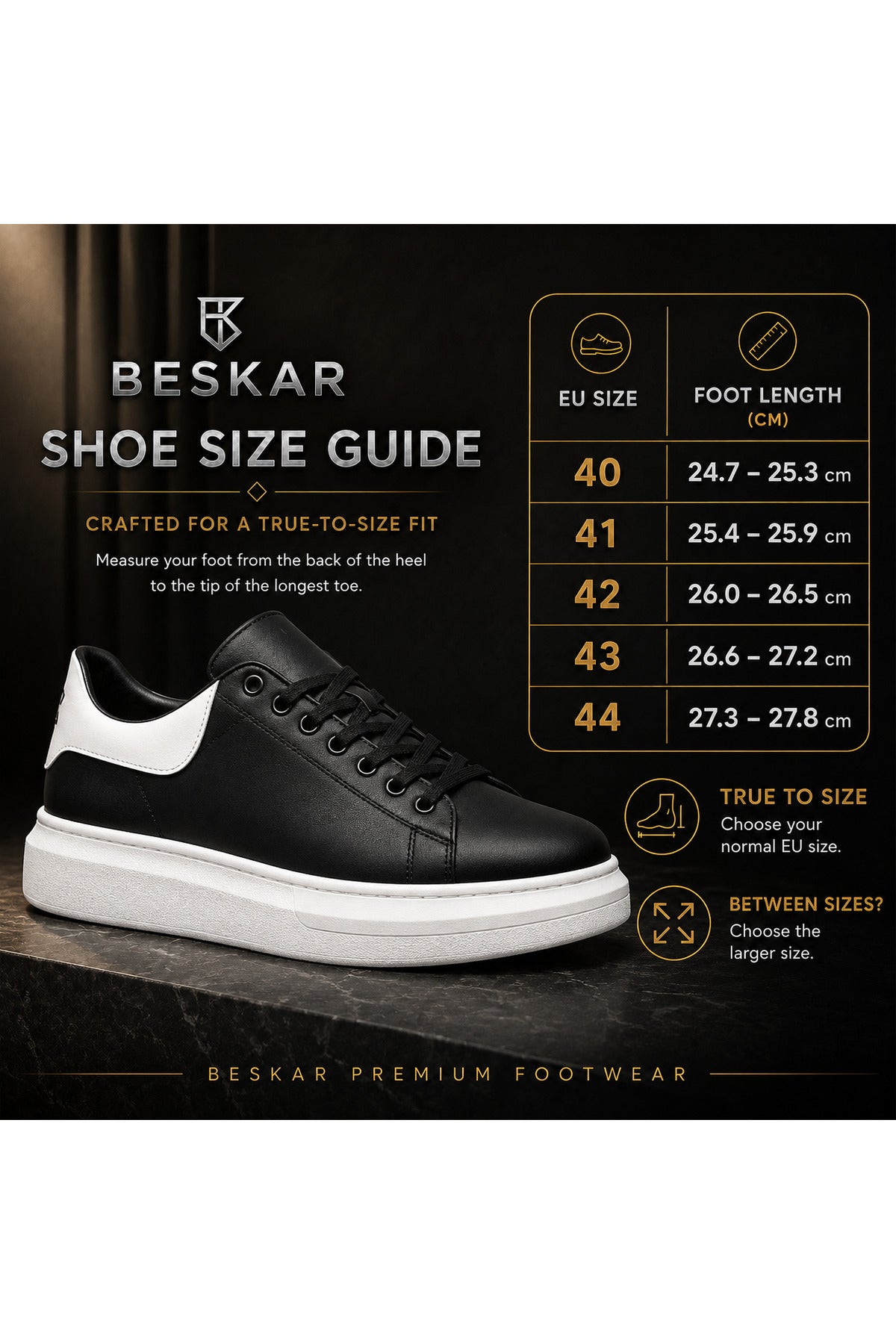 BESKAR BA0547 Siyah Beyaz Topuk Detaylı Bağcıklı Kalın Tabanlı Erkek Sneaker — görsel 7