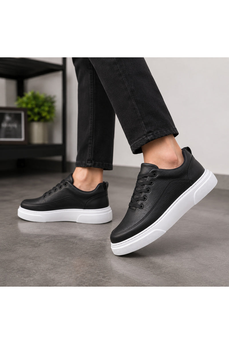 BESKAR KB X12 Siyah Cilt Beyaz Taban Erkek Günlük Sneaker Ayakkabı