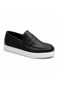 BESKAR BA0580 Kuşaklı Kalın Tabanlı Erkek Loafer Ayakkabı — Siyah Cilt – Beyaz Taban