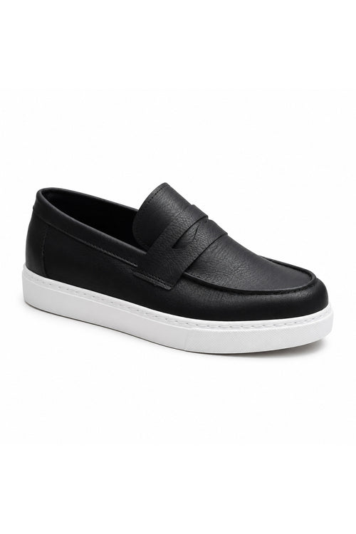 BESKAR BA0580 Siyah Cilt Beyaz Taban Kuşaklı Kalın Tabanlı Erkek Loafer Ayakkabı — görsel 1