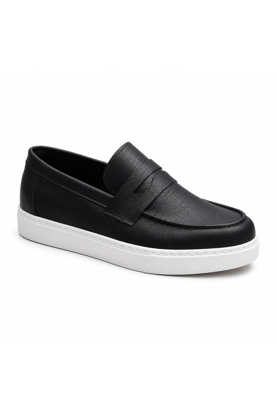 BESKAR BA0580 Siyah Cilt Beyaz Taban Kuşaklı Kalın Tabanlı Erkek Loafer Ayakkabı