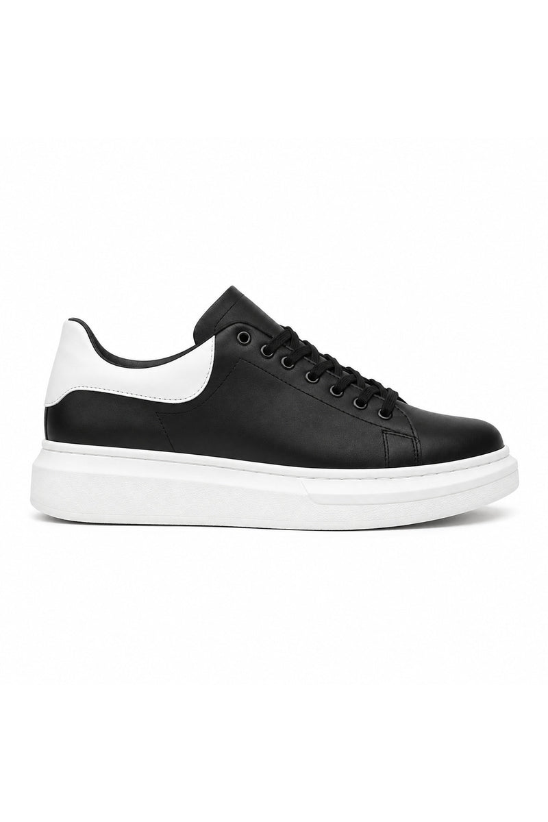 BESKAR BA0547 Siyah Beyaz Topuk Detaylı Bağcıklı Kalın Tabanlı Erkek Sneaker