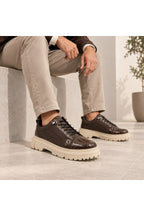 BESKAR BA0245 Kahverengi Rugan Bej Taban Esnek Bağcıklı Yüksek Tabanlı Erkek Sneaker — görsel 2