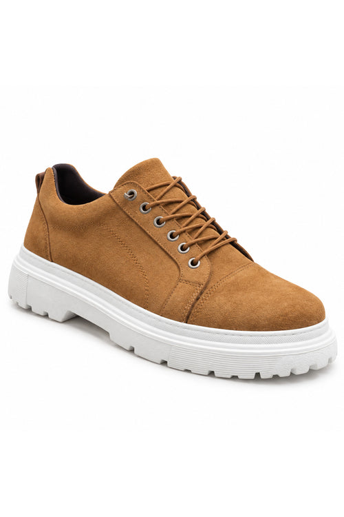 BESKAR BA0245 Taba Süet Görünümlü Esnek Bağcıklı Yüksek Tabanlı Erkek Sneaker — görsel 1