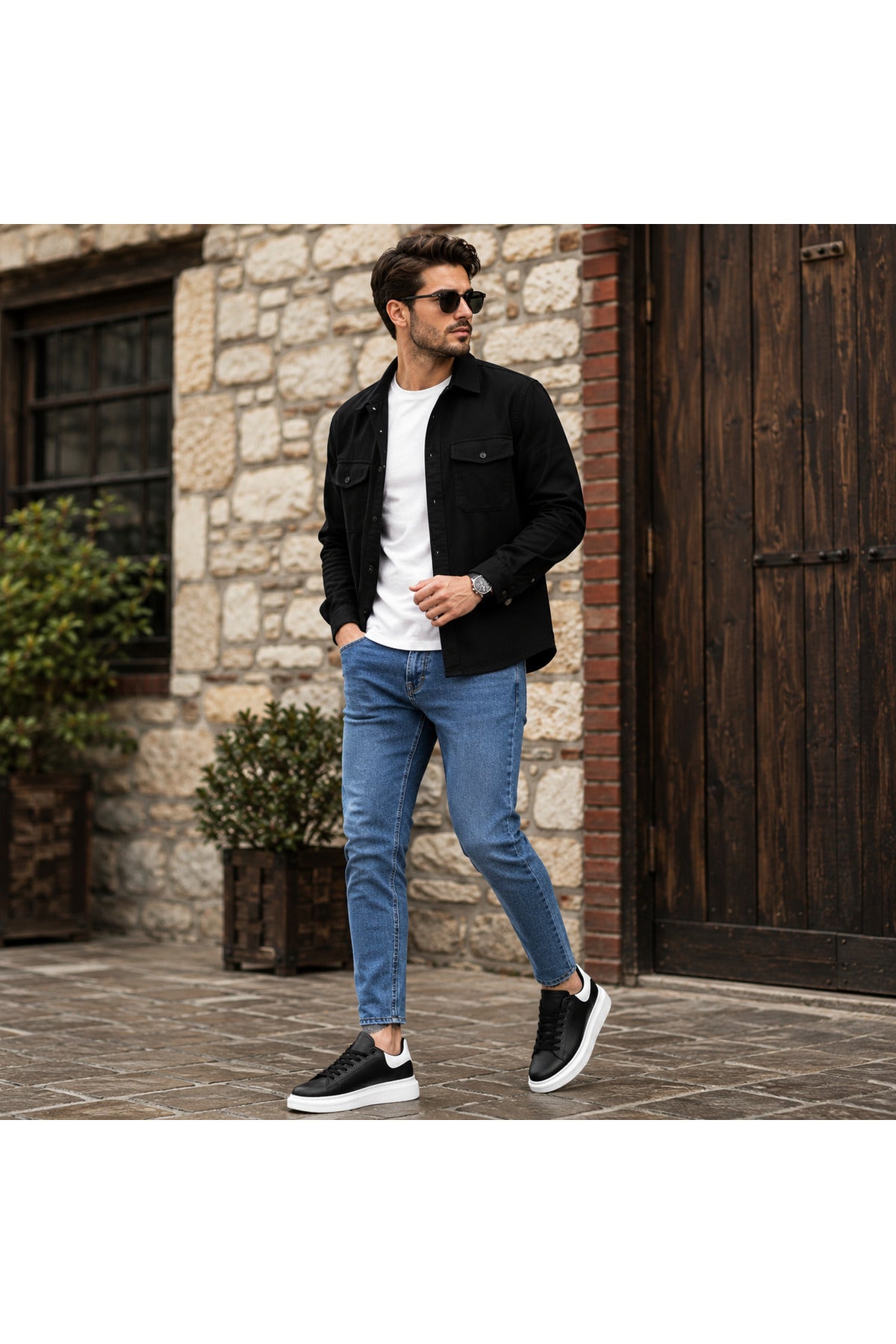 BESKAR BA0547 Siyah Beyaz Topuk Detaylı Bağcıklı Kalın Tabanlı Erkek Sneaker — görsel 6