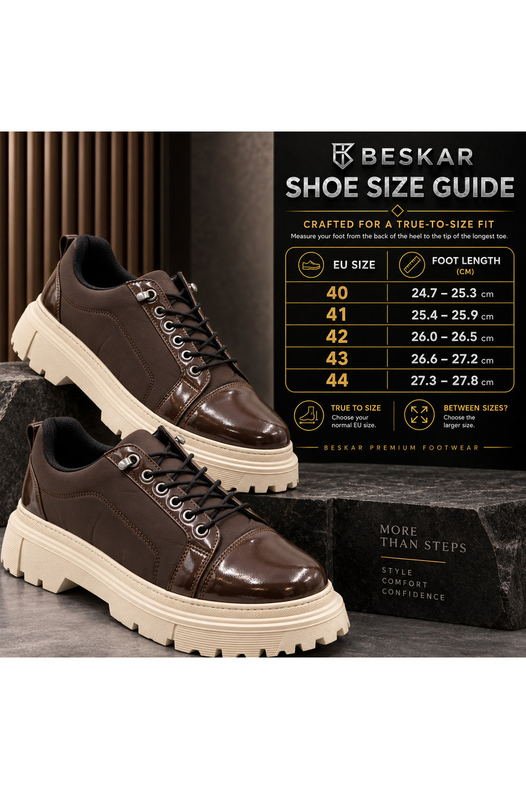 BESKAR BA0245 Kahverengi Rugan Bej Taban Esnek Bağcıklı Yüksek Tabanlı Erkek Sneaker — görsel 8
