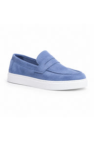 BESKAR BA0580 Kuşaklı Kalın Tabanlı Erkek Loafer Ayakkabı — Mavi Süet