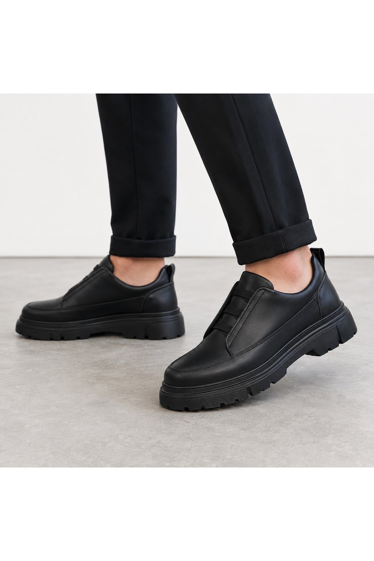 BESKAR KB 703 Kömür Cilt Bağcıksız Lastikli Erkek Günlük Sneaker — görsel 2