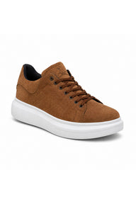 BESKAR BA0547 Bağcıklı Kalın Tabanlı Erkek Sneaker — Taba Süet