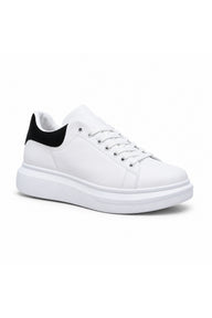 BESKAR BA0547 Bağcıklı Kalın Tabanlı Erkek Sneaker — Beyaz – Siyah Detaylı