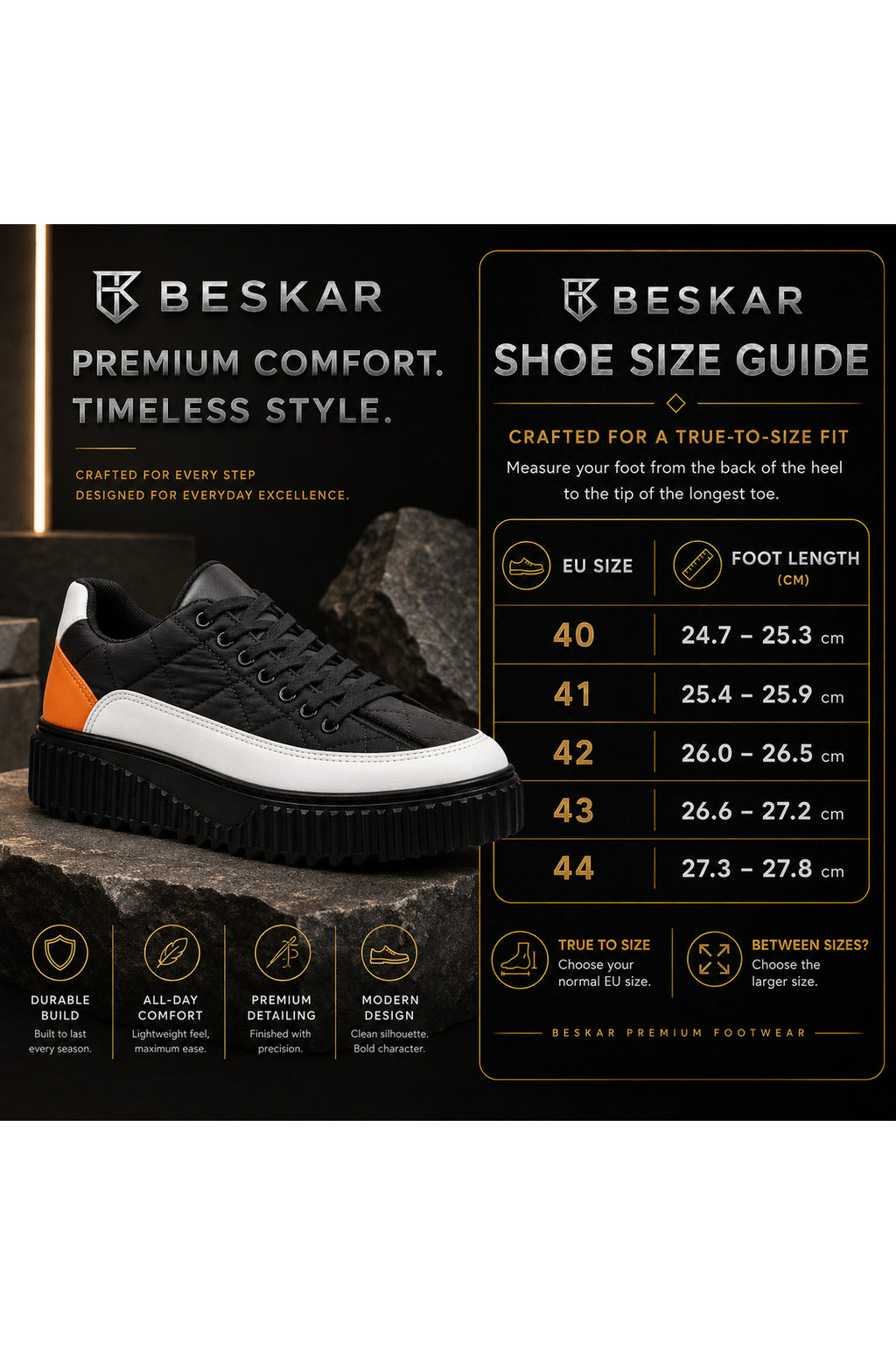 BESKAR BA0801 Siyah Turuncu Paraşüt Kumaş Detaylı Erkek Sneaker — görsel 8