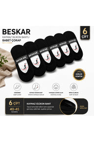 BESKAR Erkek Siyah Silikon Bantlı Bilek Altı Çorap 6 Çift — Siyah
