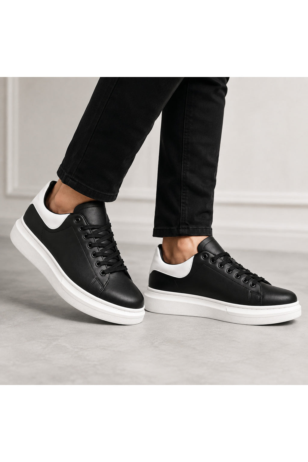 BESKAR BA0547 Siyah Beyaz Topuk Detaylı Bağcıklı Kalın Tabanlı Erkek Sneaker — görsel 8