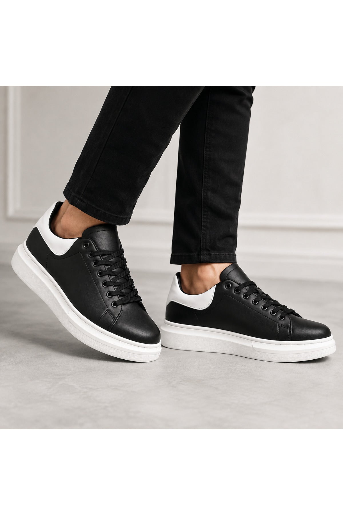 BESKAR BA0547 Siyah Beyaz Topuk Detaylı Bağcıklı Kalın Tabanlı Erkek Sneaker — görsel 8