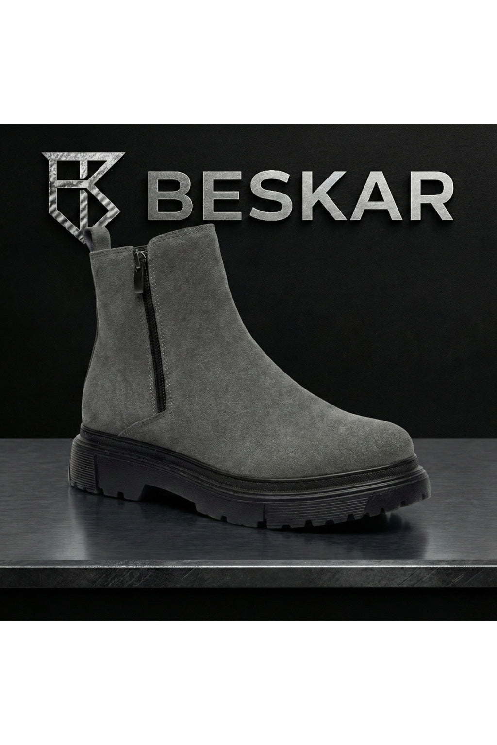 BESKAR BA0777 Füme Süet Görünümlü Çift Fermuarlı Erkek Yarım Bilek Bot — görsel 7