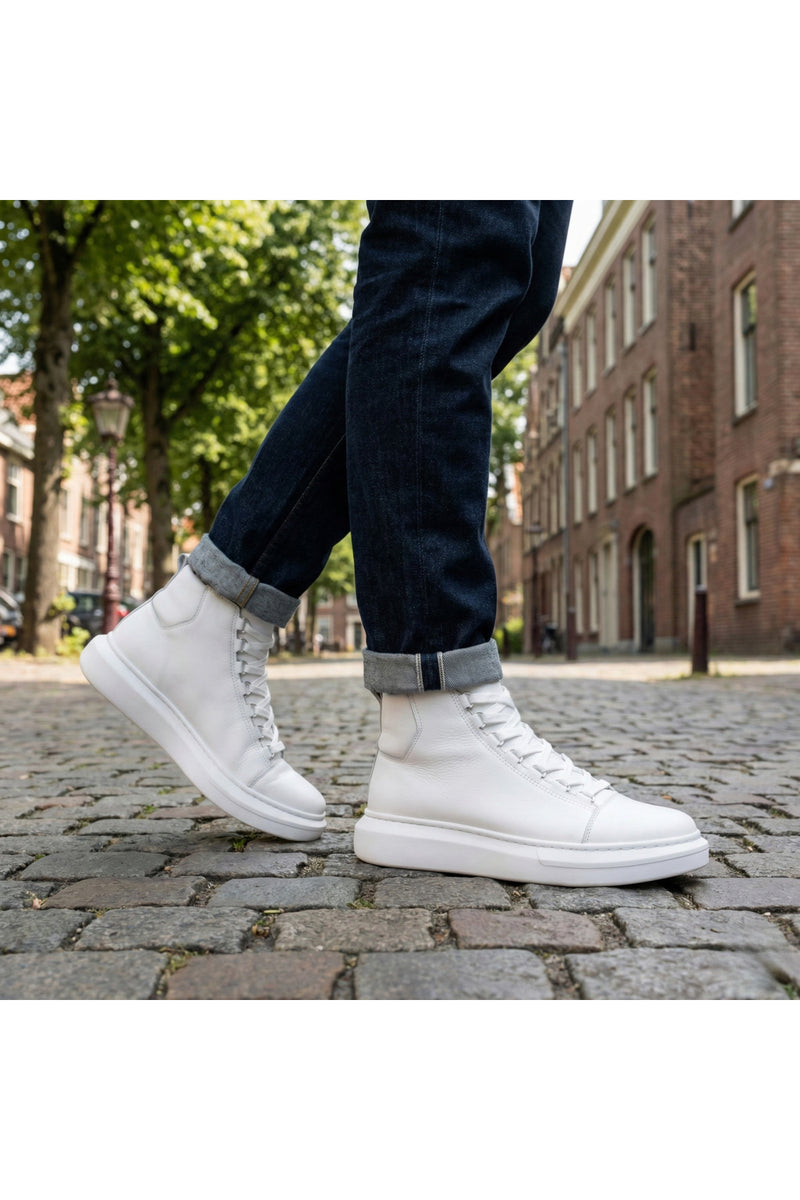 BESKAR BA0713 Beyaz Bağcıklı Yüksek Tabanlı Erkek Spor Bot