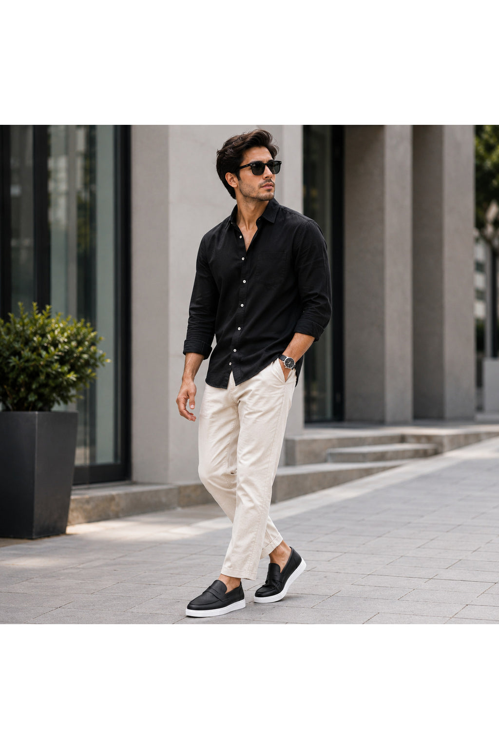 BESKAR BA0580 Siyah Cilt Beyaz Taban Kuşaklı Kalın Tabanlı Erkek Loafer Ayakkabı — görsel 2