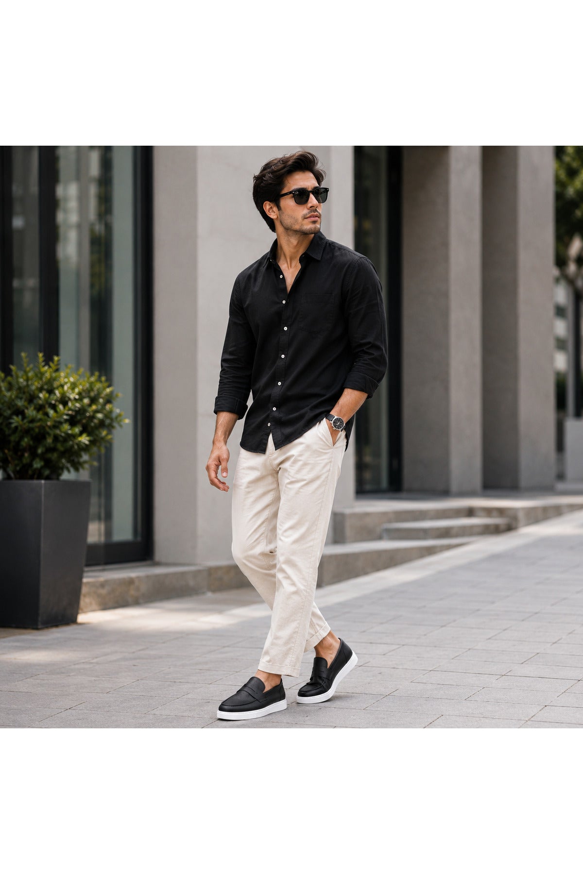BESKAR BA0580 Siyah Cilt Beyaz Taban Kuşaklı Kalın Tabanlı Erkek Loafer Ayakkabı — görsel 2