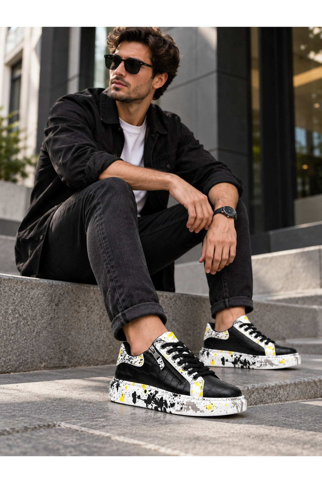 BESKAR KB 02 Siyah Sarı Dokulu Bağcıklı Erkek Sneaker — görsel 5