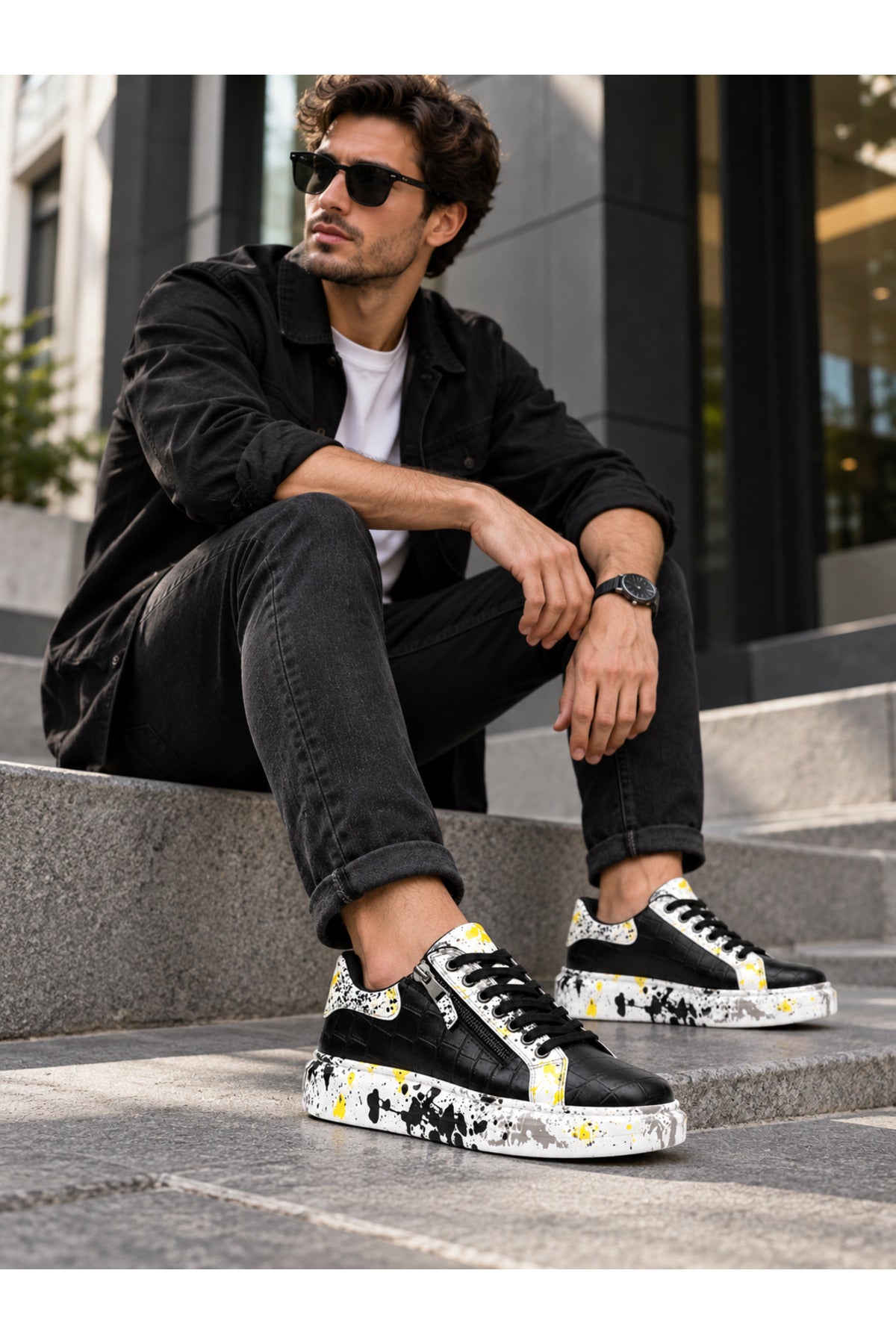 BESKAR KB 02 Siyah Sarı Dokulu Bağcıklı Erkek Sneaker — görsel 5