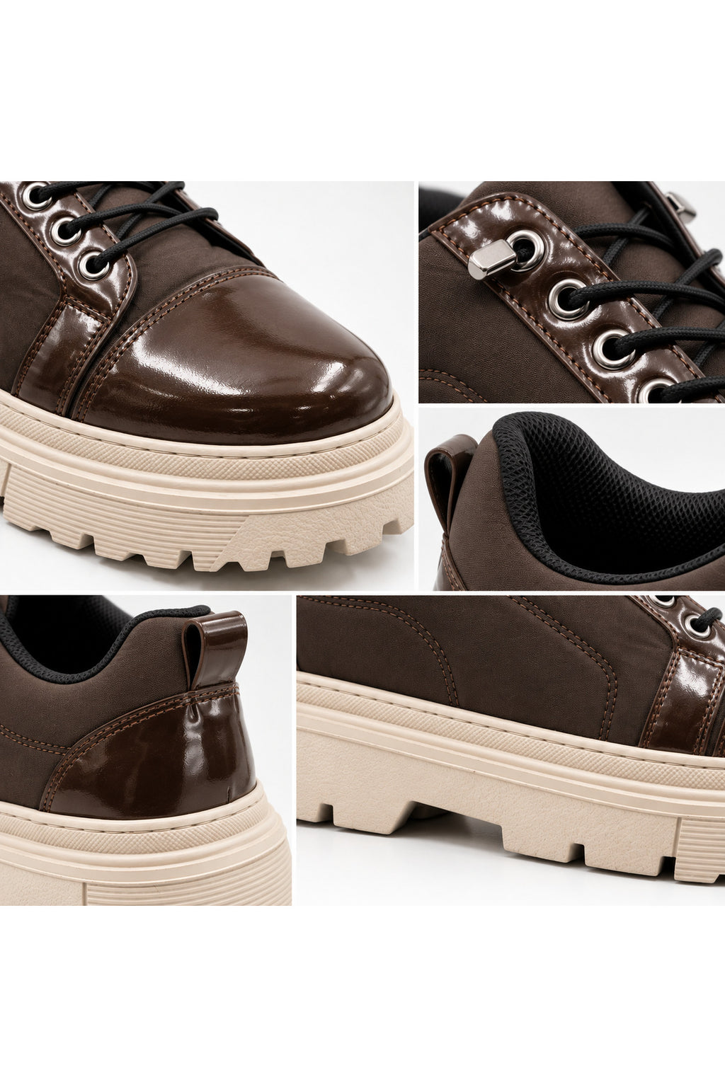 BESKAR BA0245 Kahverengi Rugan Bej Taban Esnek Bağcıklı Yüksek Tabanlı Erkek Sneaker — görsel 6
