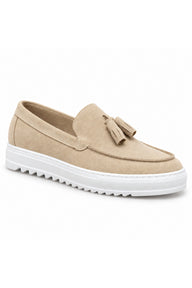 BESKAR BA0154 Püsküllü Yüksek Tabanlı Erkek Loafer Ayakkabı — Krem