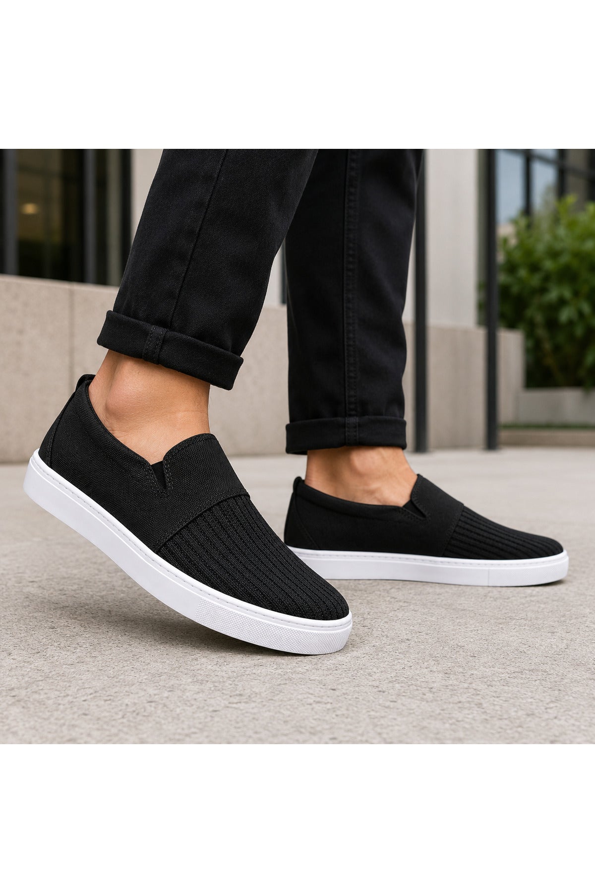 BESKAR KB 114 Siyah Bağcıksız Triko Erkek Günlük Sneaker — görsel 2