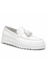 BESKAR BA0154 Püsküllü Yüksek Tabanlı Erkek Loafer Ayakkabı — Beyaz Cilt