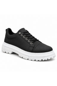 BESKAR BA0245 Esnek Bağcıklı Yüksek Tabanlı Erkek Sneaker — Siyah – Beyaz Taban