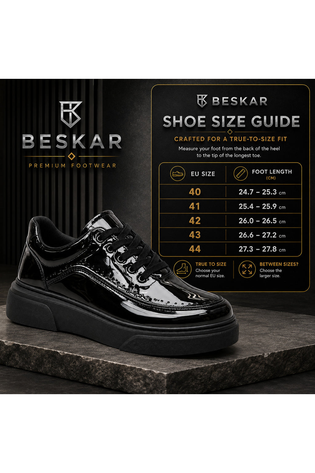 BESKAR KB X12 Kömür Rugan Erkek Günlük Sneaker Ayakkabı — görsel 8