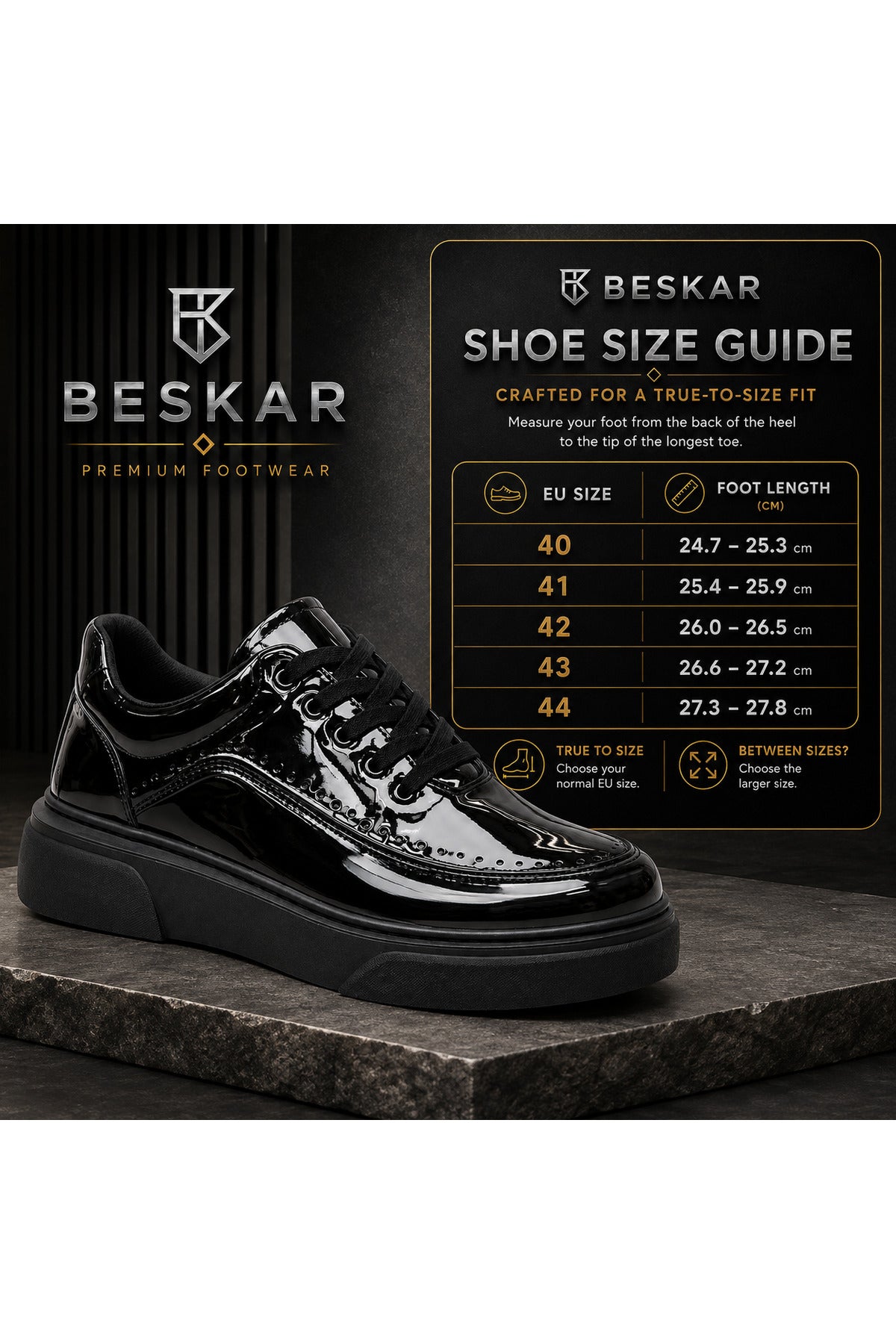 BESKAR KB X12 Kömür Rugan Erkek Günlük Sneaker Ayakkabı — görsel 8