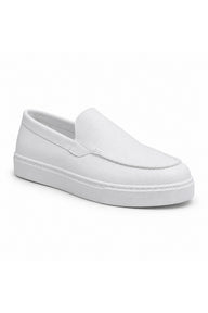 BESKAR BA0241 Bağcıksız Yüksek Tabanlı Erkek Sneaker — Beyaz Cilt