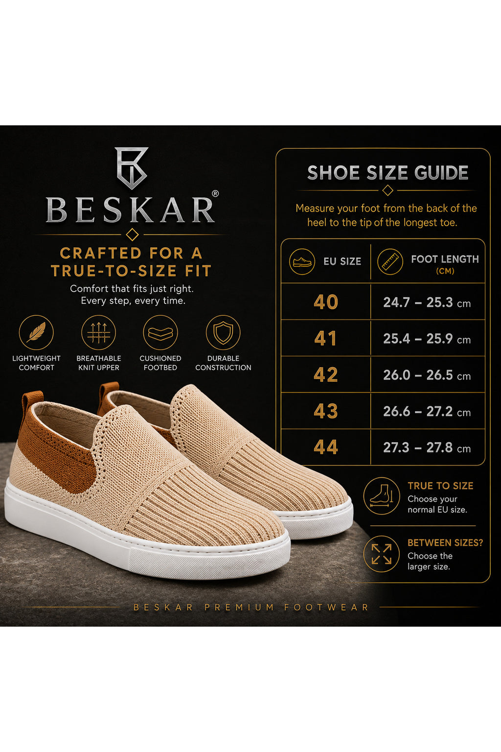 BESKAR KB 114 Bej Taba Bağcıksız Triko Erkek Günlük Sneaker — görsel 8