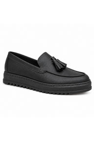 BESKAR BA0154 Püsküllü Yüksek Tabanlı Erkek Loafer Ayakkabı — Kömür Cilt