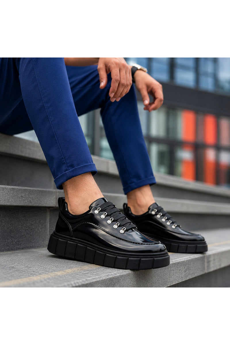 BESKAR KB X10 Kömür Rugan Yüksek Tabanlı Erkek Günlük Sneaker