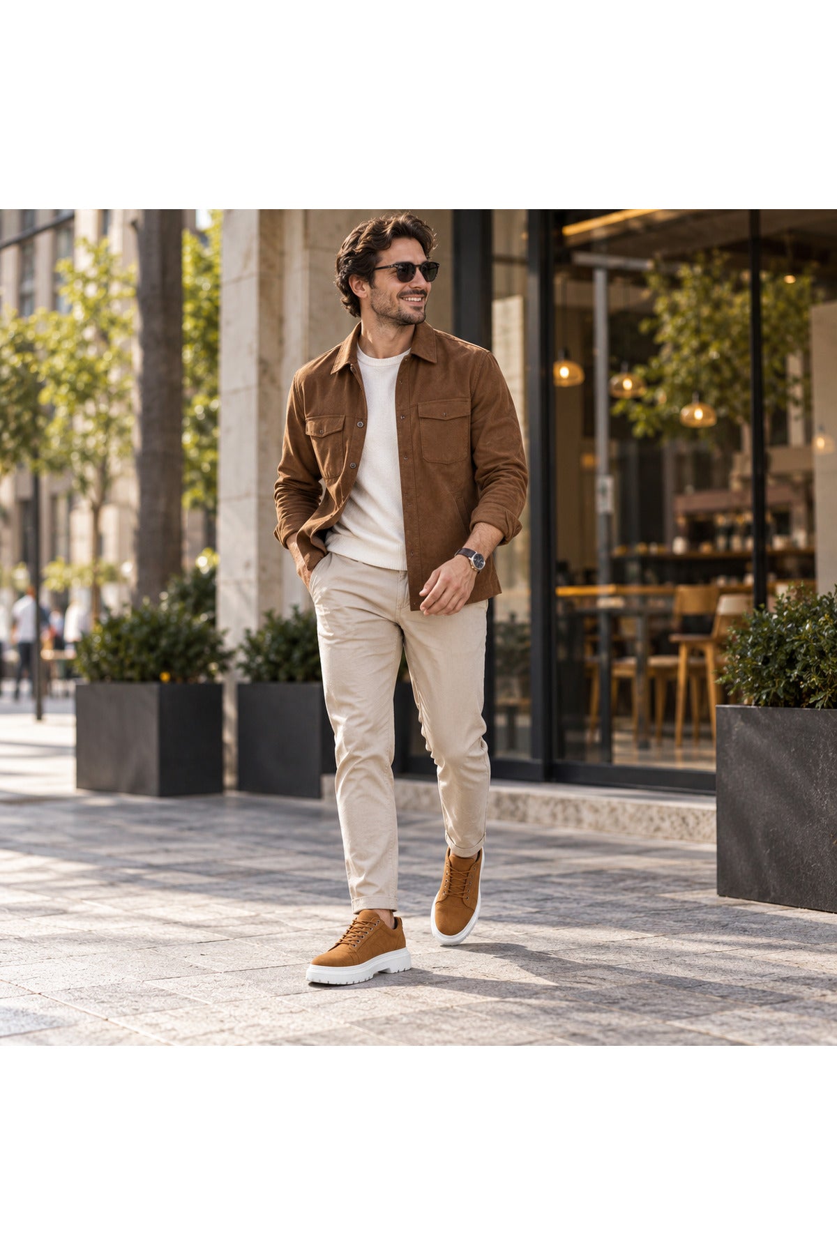 BESKAR BA0245 Taba Süet Görünümlü Esnek Bağcıklı Yüksek Tabanlı Erkek Sneaker — görsel 7