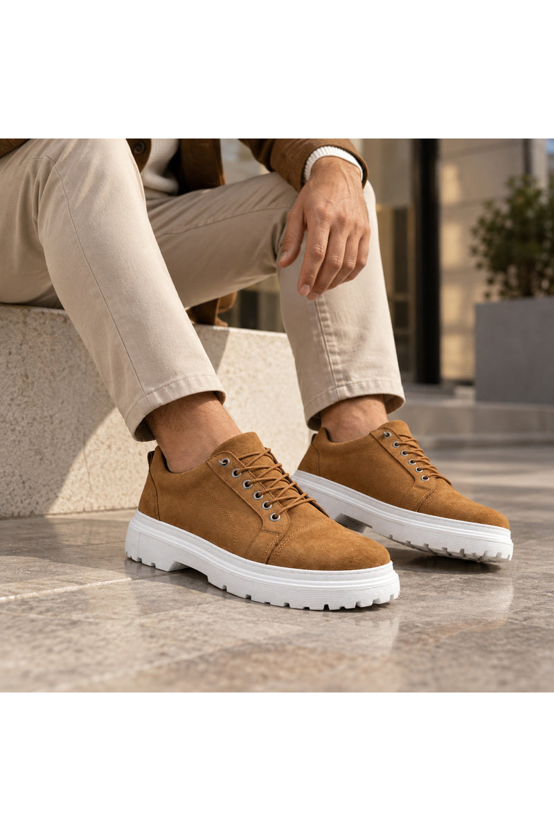 BESKAR BA0245 Taba Süet Görünümlü Esnek Bağcıklı Yüksek Tabanlı Erkek Sneaker