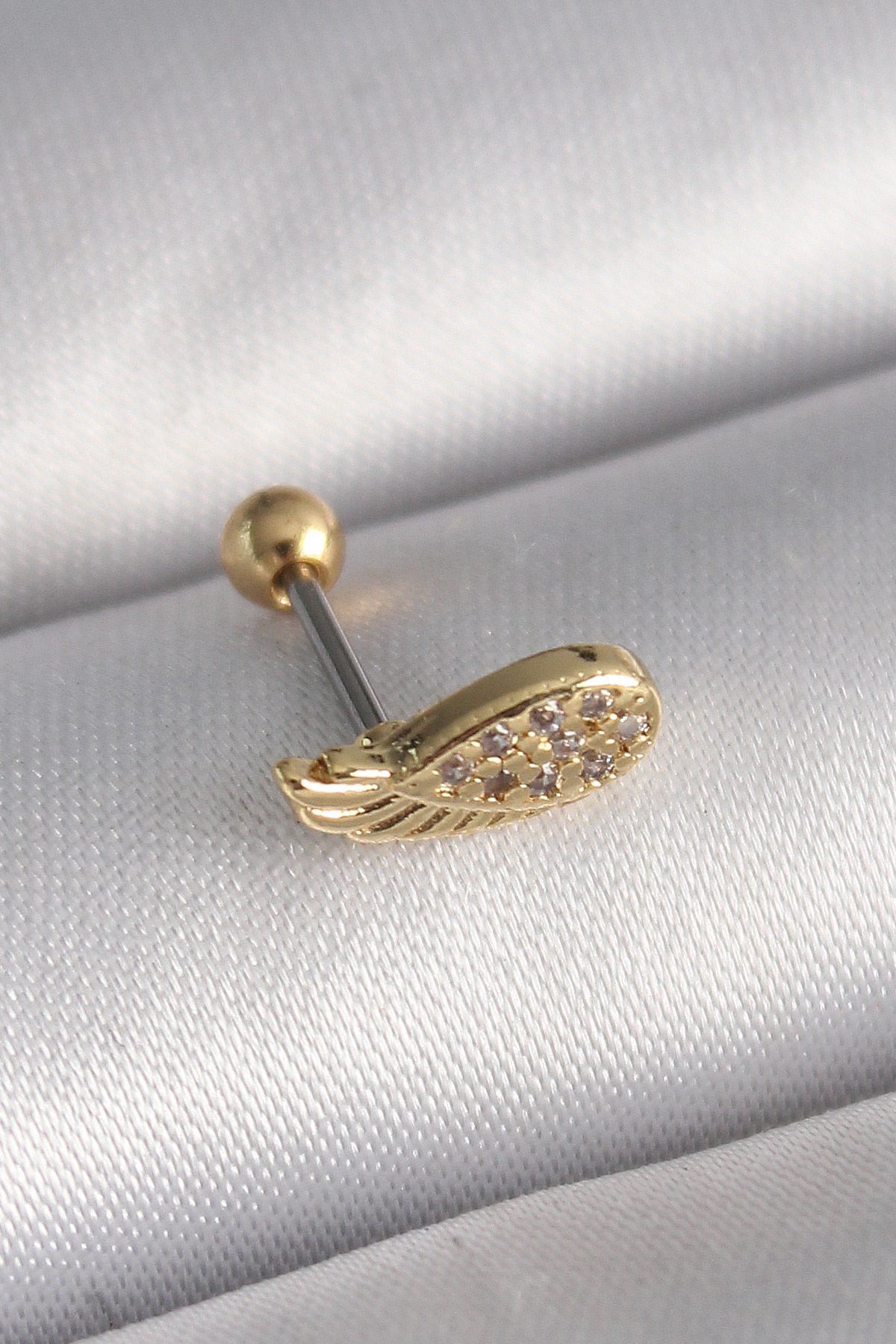Gold Zirkon Taşlı Kanat Tragus Piercing - 316L Çelik