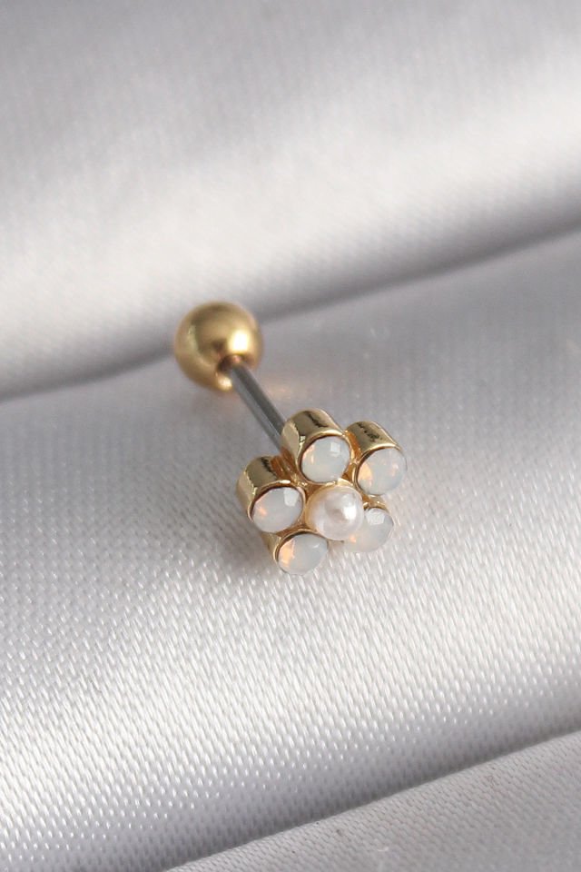 316L Çelik Gold  Zirkon Taşlı Çiçek Tragus Piercing