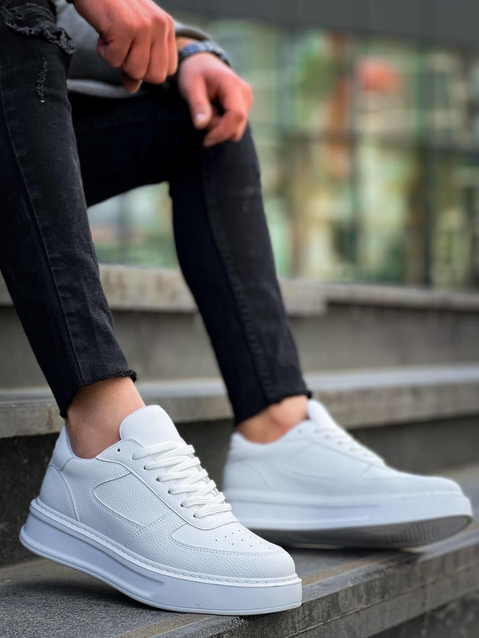 KB-X8 Beyaz Cilt Beyaz Yüksek Taban Günlük Spor Ayakkabı