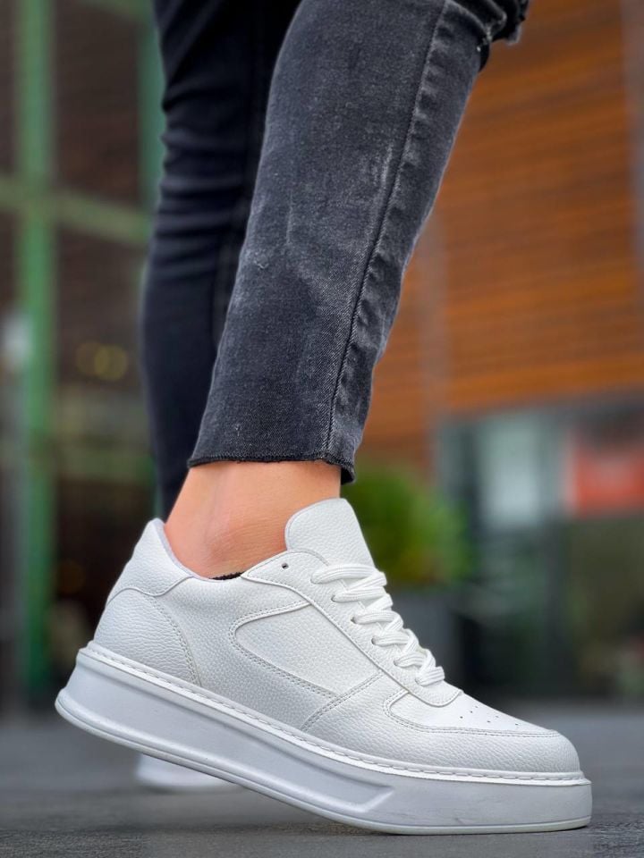 KB-X8 Beyaz Cilt Beyaz Yüksek Taban Günlük Spor Ayakkabı